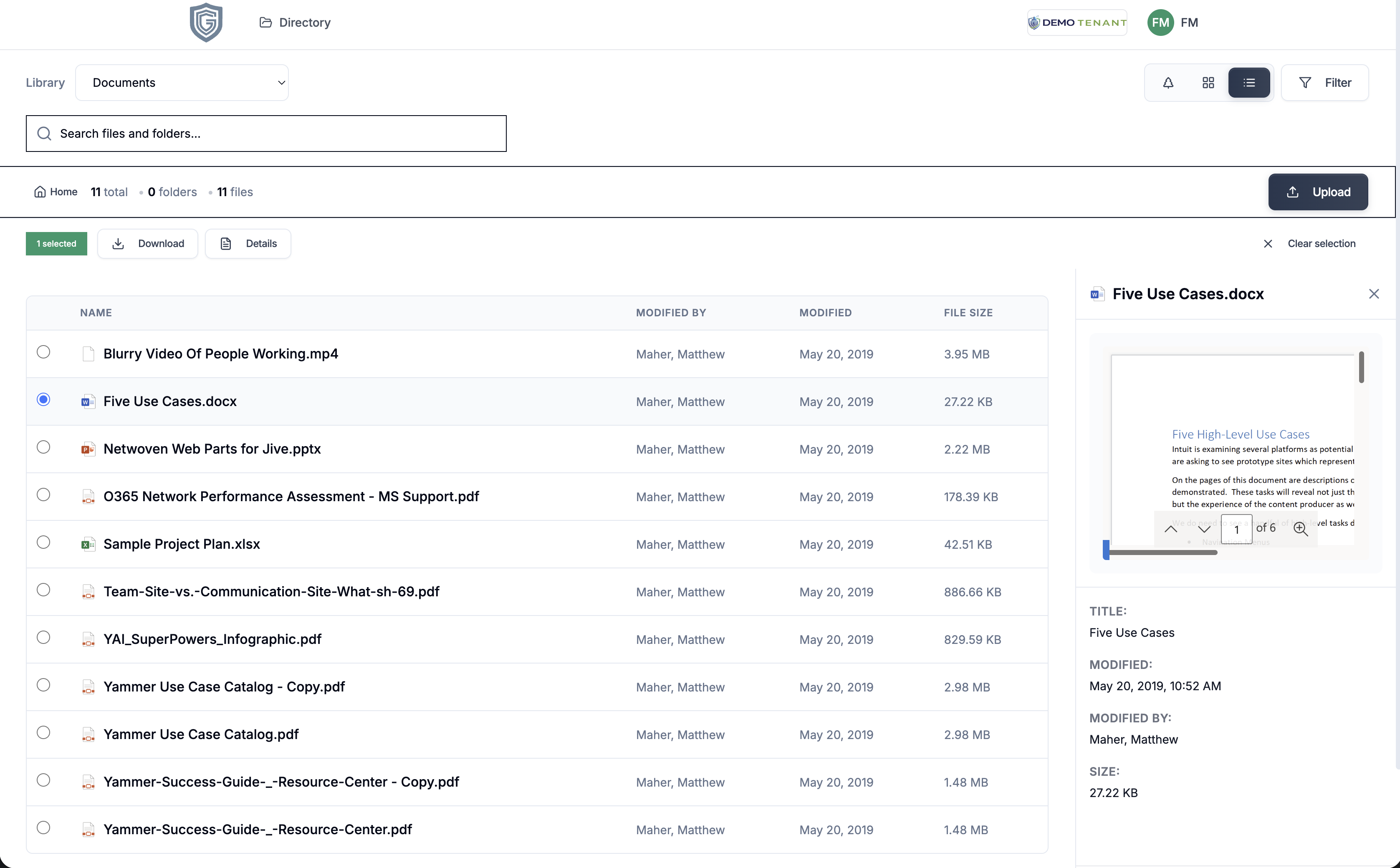 Guest portal — document library view with watermarking